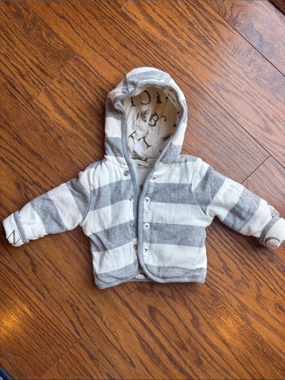 Burt’s Bees Baby Striped Gray & White Hooded Baby Jacket 3 months